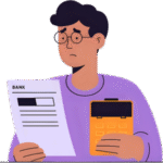 cartoon man looking at statement and bank balance